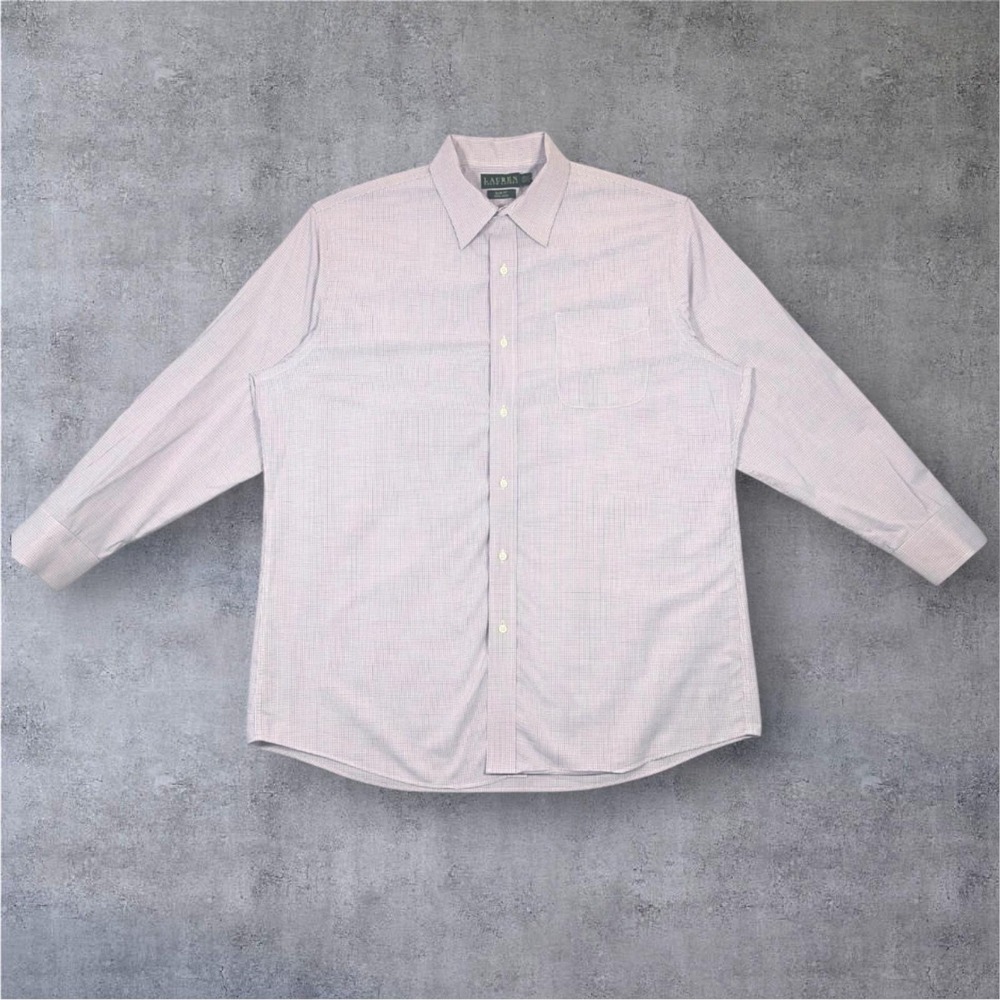 Lauren Ralph Lauren‎ Mens Slim Fit Non Iron Plaid Dress Shirt Size 17.5 32/33